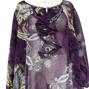 Susan Graver Blouse‎ SZ 2X Sheer Chiffon Purple Paisley